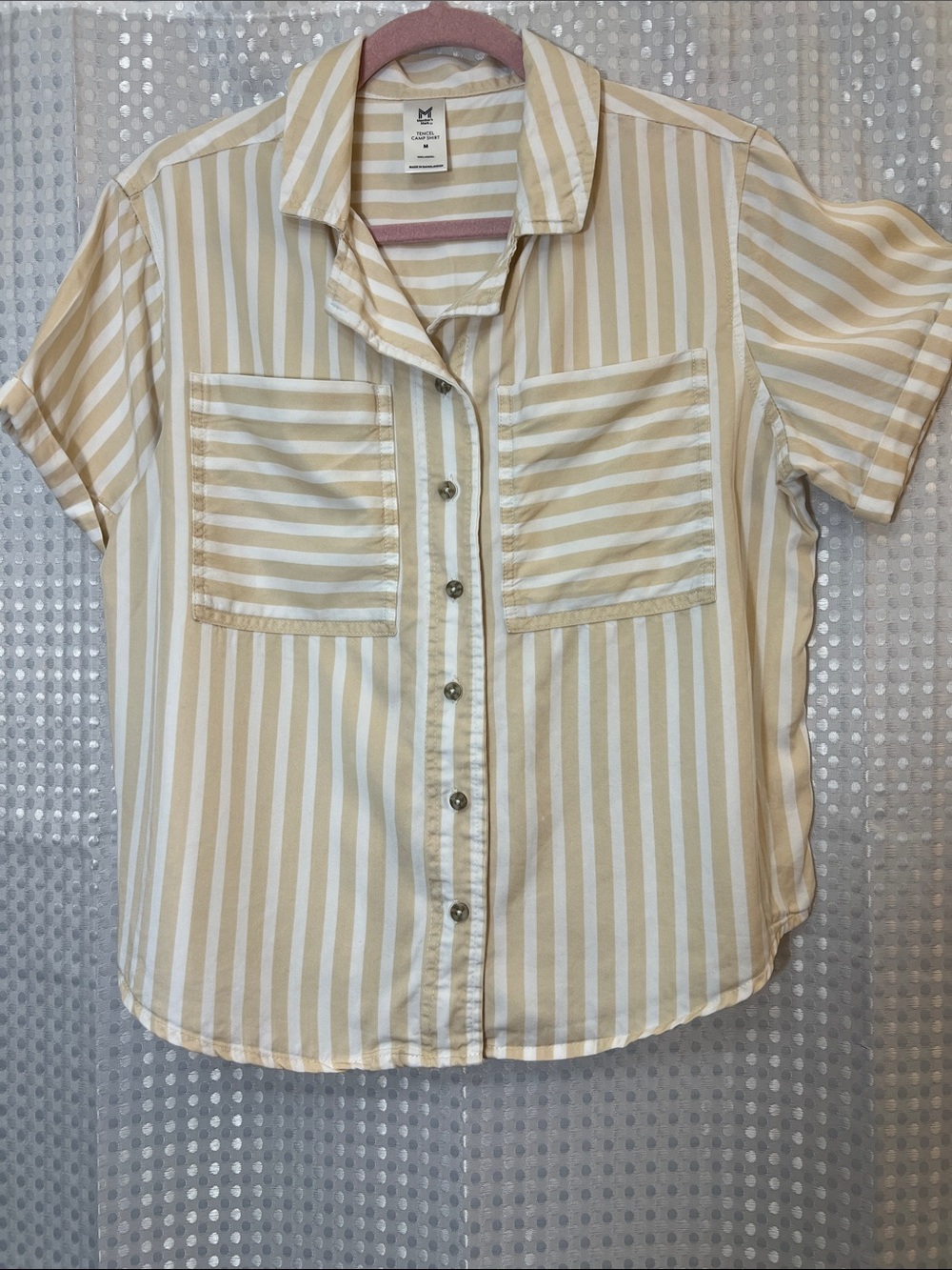 Summer Sale! Women’s Short-Sleeve Button-Down Shirt - Cream & White Stripes